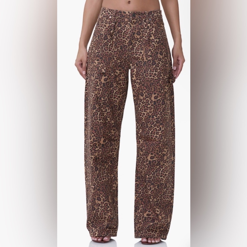 AFRM Leopard Print Wide Leg Pants in Brown